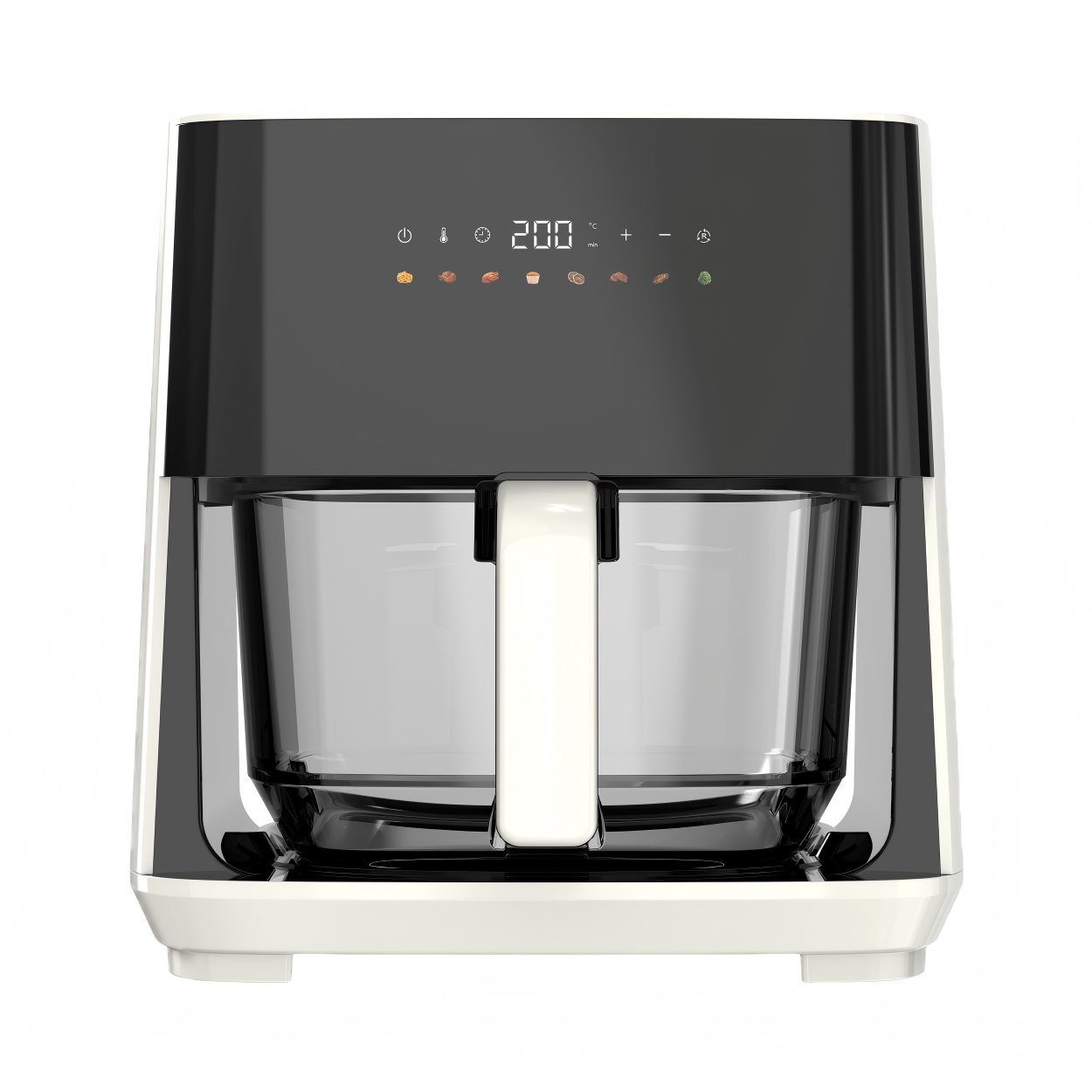 4.3L Modern Electric Glass Air Fryer One-Touch Smart Color Screen 8 Preset Modes Oil-Free Fryer No Flipping Needed RV