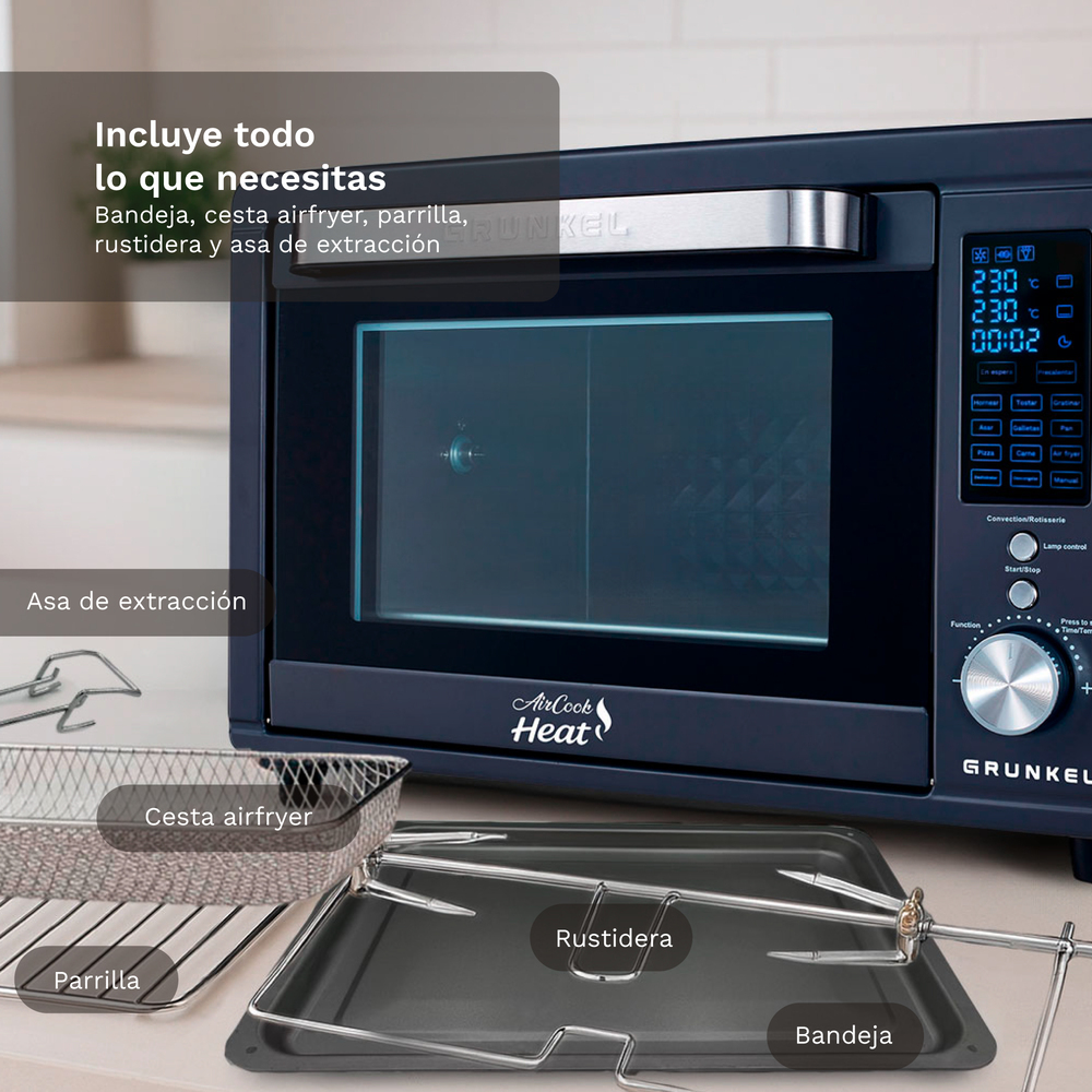 Grunkel Electric Air Fryer Oven 40L 2000W Convection Multifunction with Rotisserie Function for Home Cooking