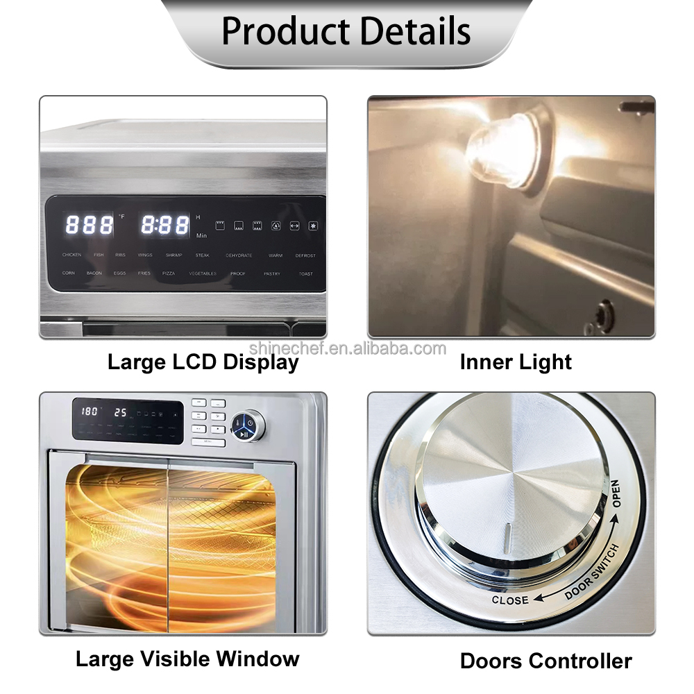 Multi-function Digital Air Fryer Oven 28L 1700W Stainless Steel Electric Automatic Shut-Off French/German Household Hotel Use