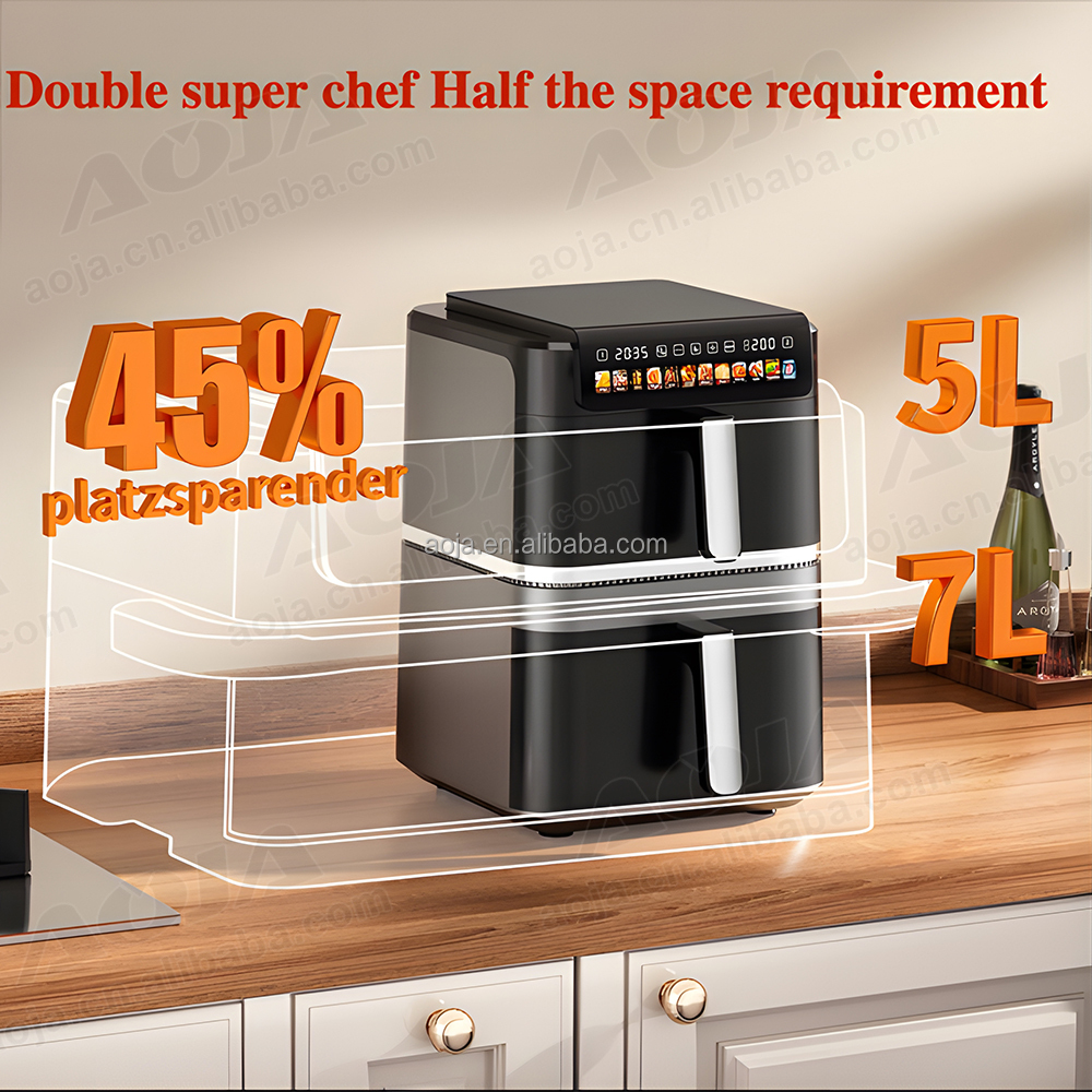 AOJA OEM 12L Dual Zone Air Fryer Compact 2-Basket Design Dishwasher Safe Parts ETL/CE Certified (ODM/OEM) air Fryer Double Stack