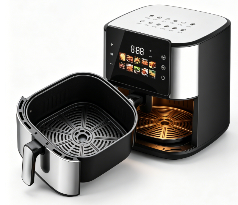 8L Square Electric Air Fryer Smart Touch Screen LCD Display | Customizable Healthy Oil-Free Cooking for Household &amp; Hotel Use