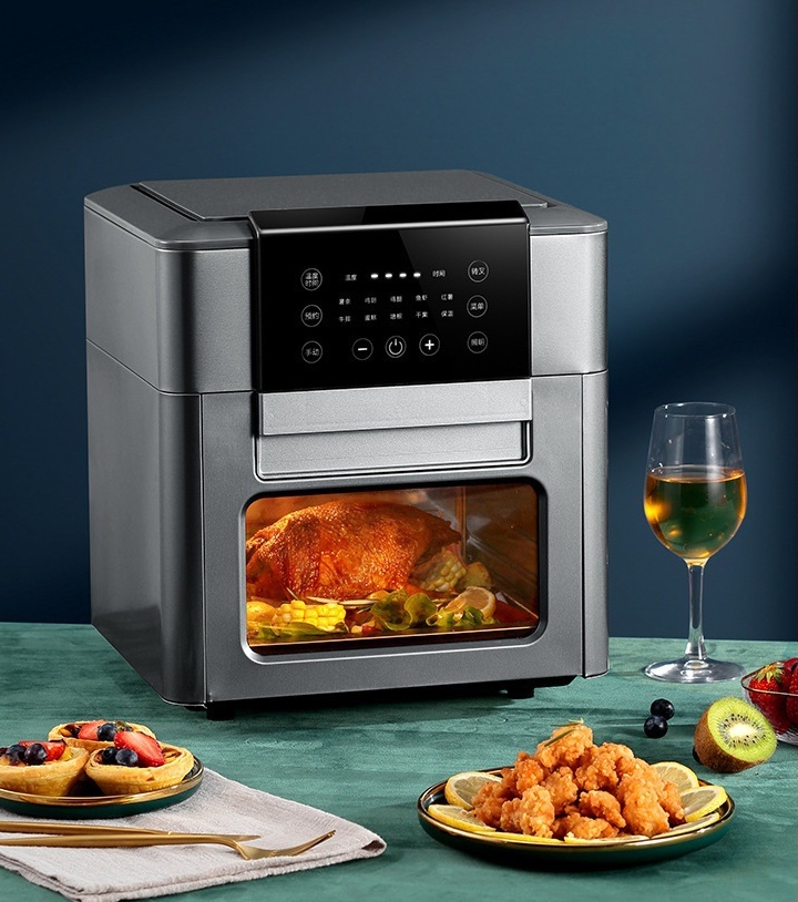 12L Family Size Modern Oil-Free Air Fryer 2-Layer Stainless Steel Square Digital Electric Energy Saving Kitchen Appliance