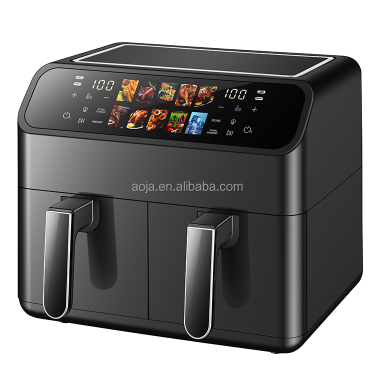 Dual Basket Air Fryer for Family 2 Independent Cooking, Quick Preheat, Custom Logo OEM Supplier Color Screen+stainless Steel