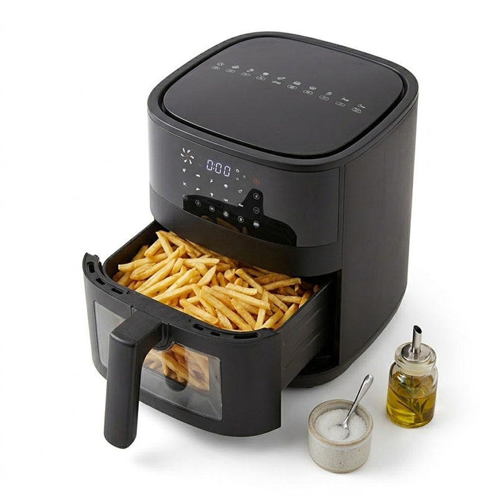 Sudex Dual Door Electric Air Fryer Oven 5.5L Square Modern Plastic PFA Non-Stick Digital Touch Screen WiFi App Control Hotel