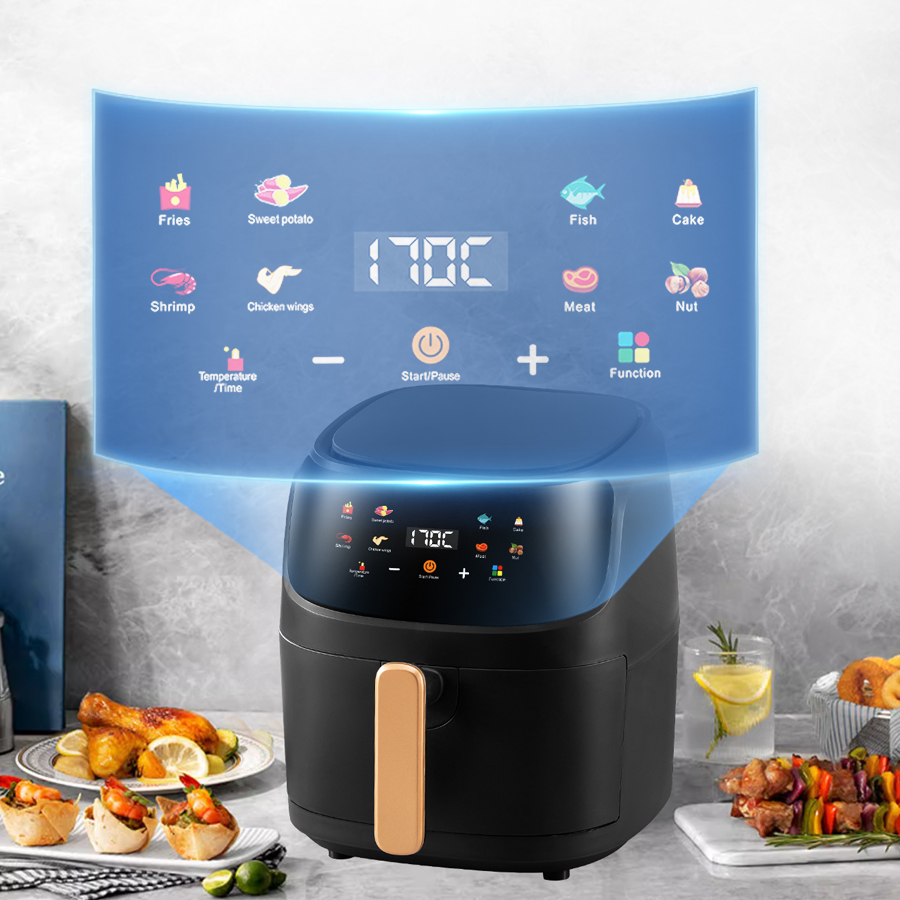 Square 8L Touch Screen Low Noise Smart Air Fryer Non-Stick Inner Tank Healthy Overheat Protection Digital Oven Household Hotel