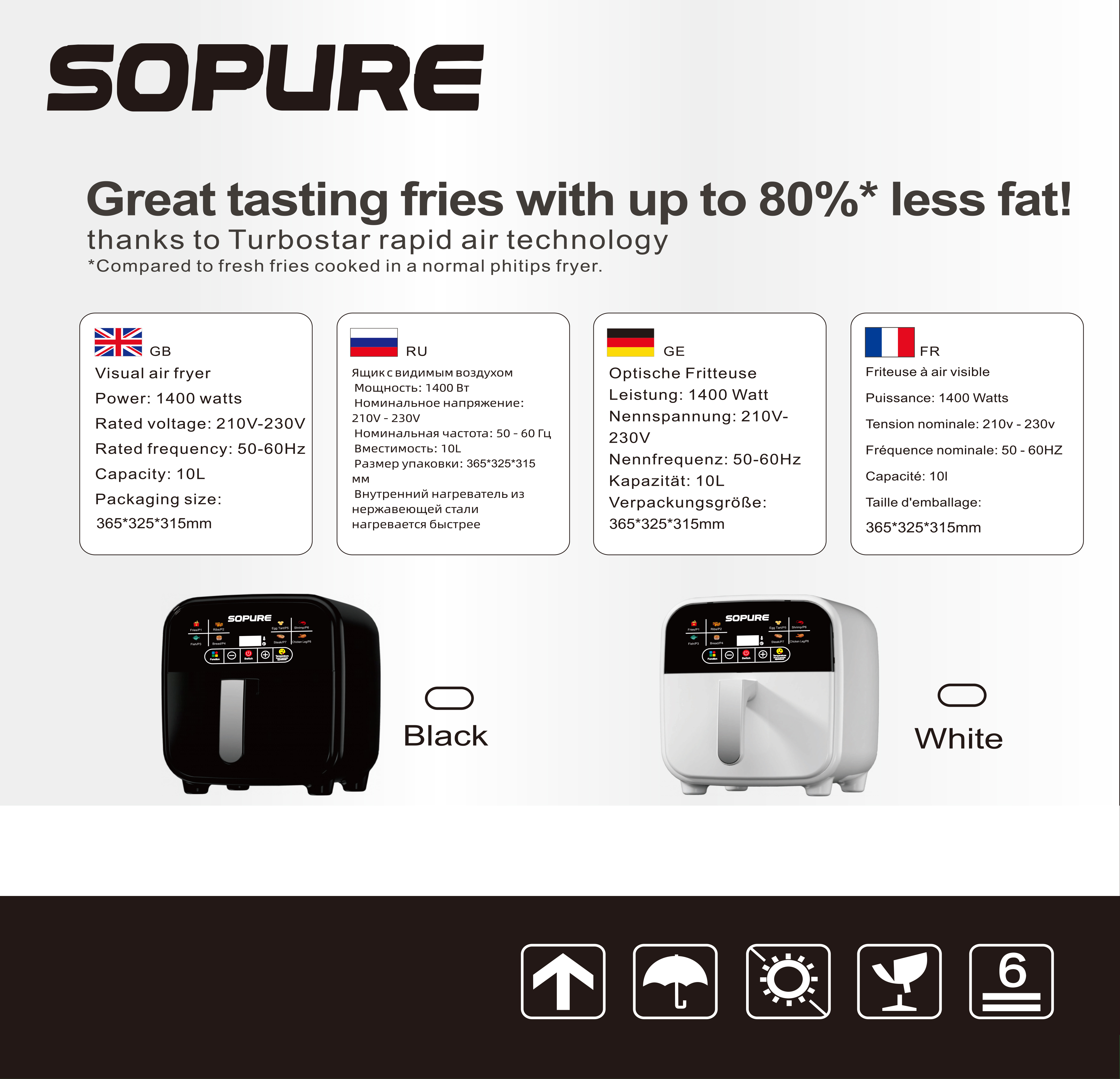 SOPURE Digital Air Fryer 6.0L Detachable Handle Multifunctional Electric with Intelligent Timing for Hotel &amp; Household Use