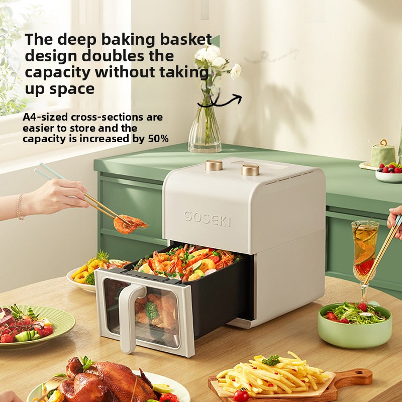 Japanese Shansi Air Fryer Household Visualized Smart Electric Multi-function Bruno Same Style 5L Large Capacity Non-Stick Liner