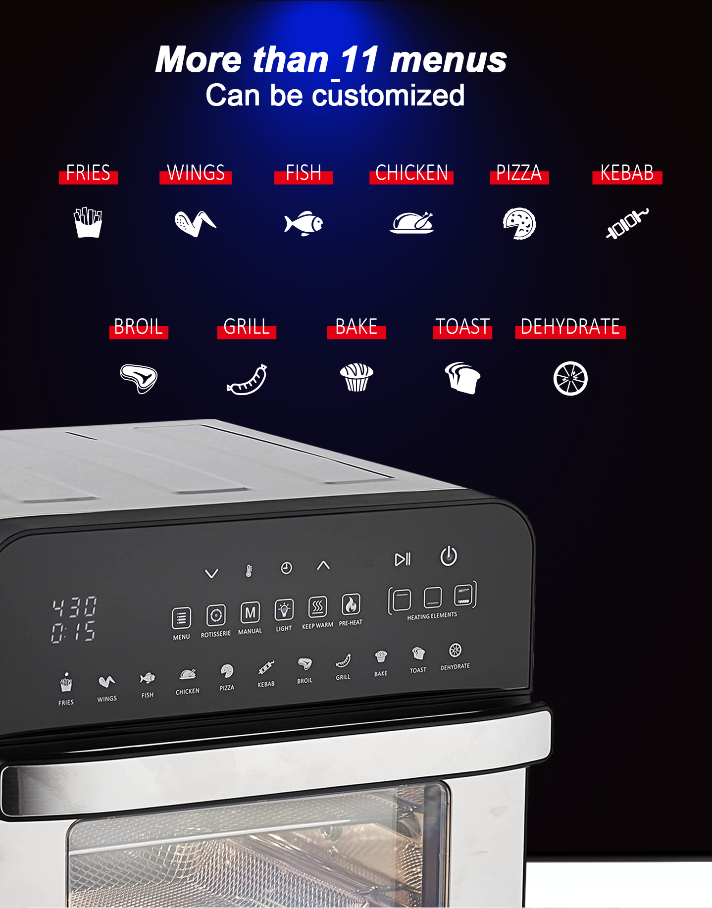 Family and Party Use Healthy Oil-Free Stainless Steel Square Electric Air Fryer Oven for Household and RV Use