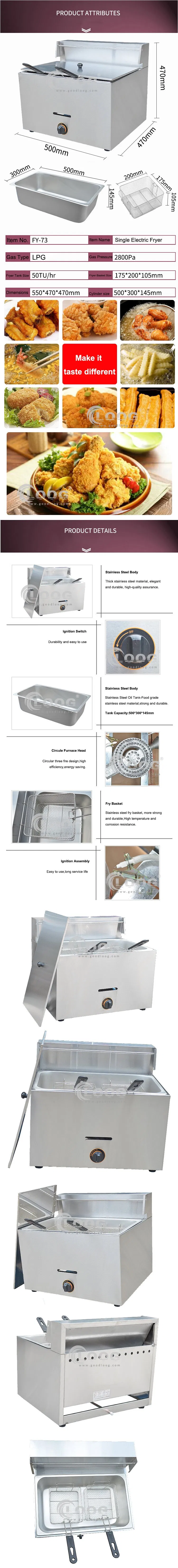 Wholesale Price Kitchen Equipment Stainless Steel LPG Gas Deep Fryer Commercial Deep Fryer Gas Suppliers Countertop Gas Deep Fryer
