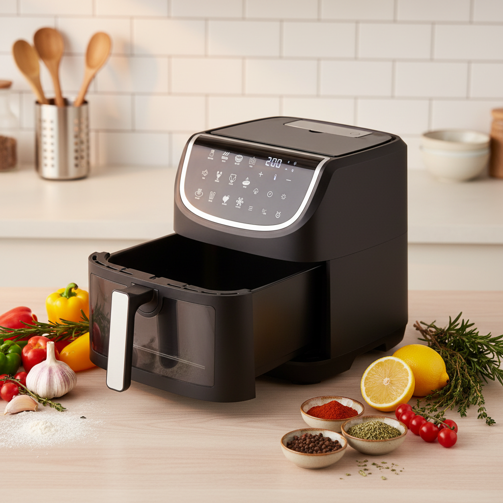 8L 1800W Square Digital Control Oil-Free Electric Plastic Household Two Heater Element Color Touch Screen Smart Air Fryer