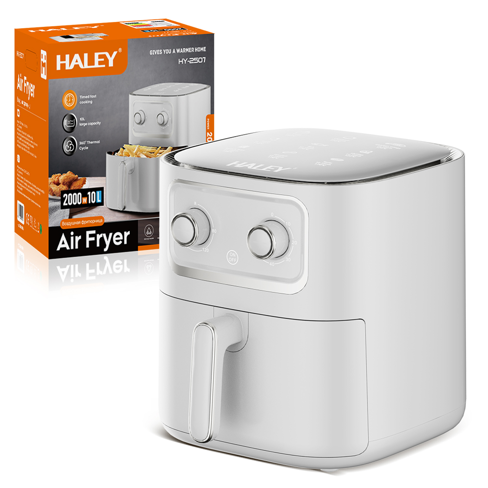 HALEY 10L Air Fryer 3200W All White Mechanical Dual Knob 360&deg; Hot Air Circulation No Oil Healthy Cooker Large Capacity OEM ODM
