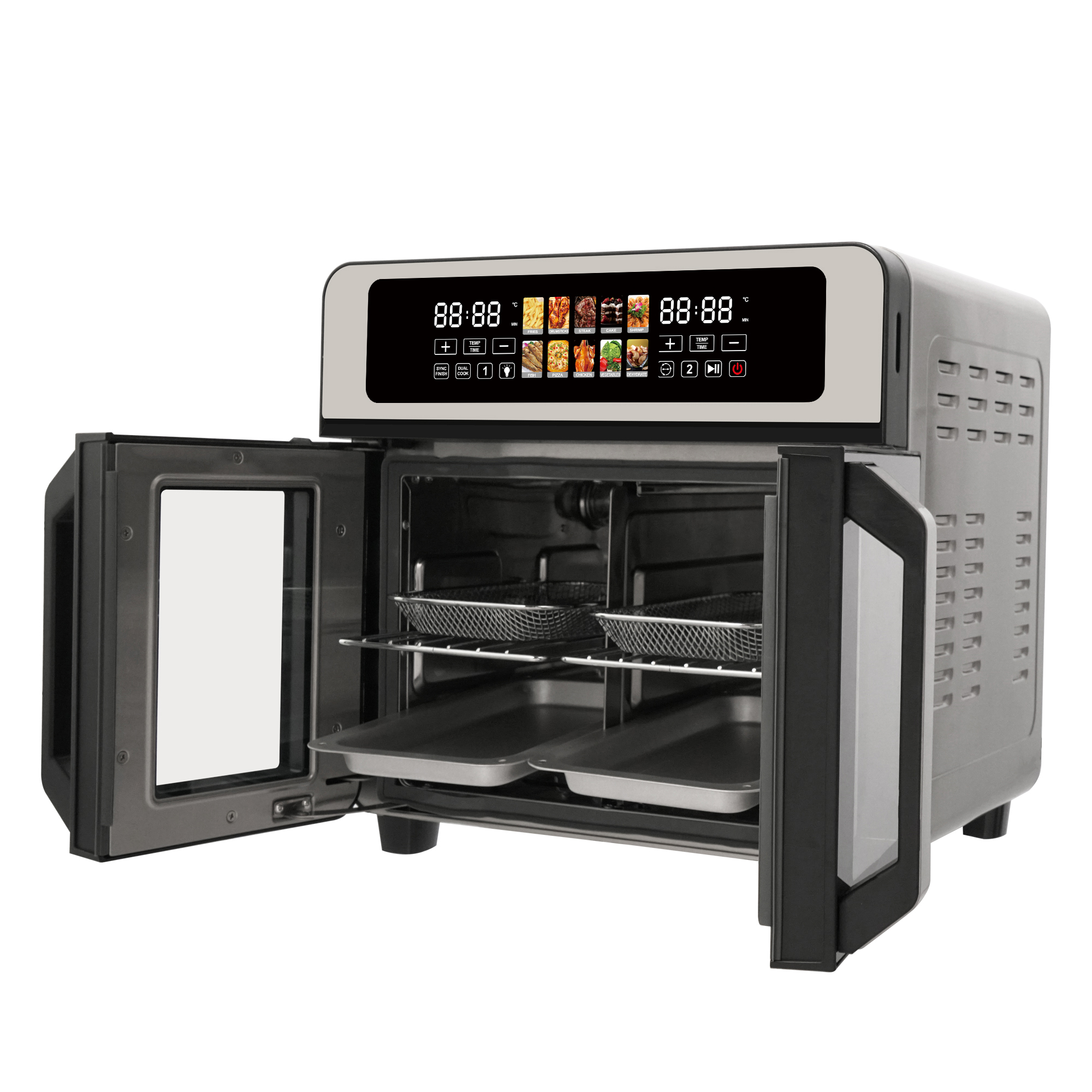 2024 Guangdong Stainless Steel French Door Digital Air Fryer Oven 23L Rotating Toaster Oven Convection Electric Air Oven