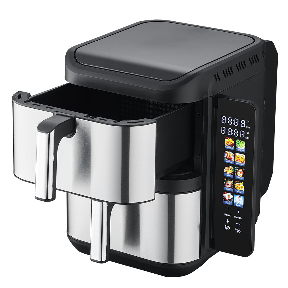 2025 Foldable Touch Control 2800W Visual 2 Basket 12L Smart Digital Dual Double Stack Square Electric Air Fryer