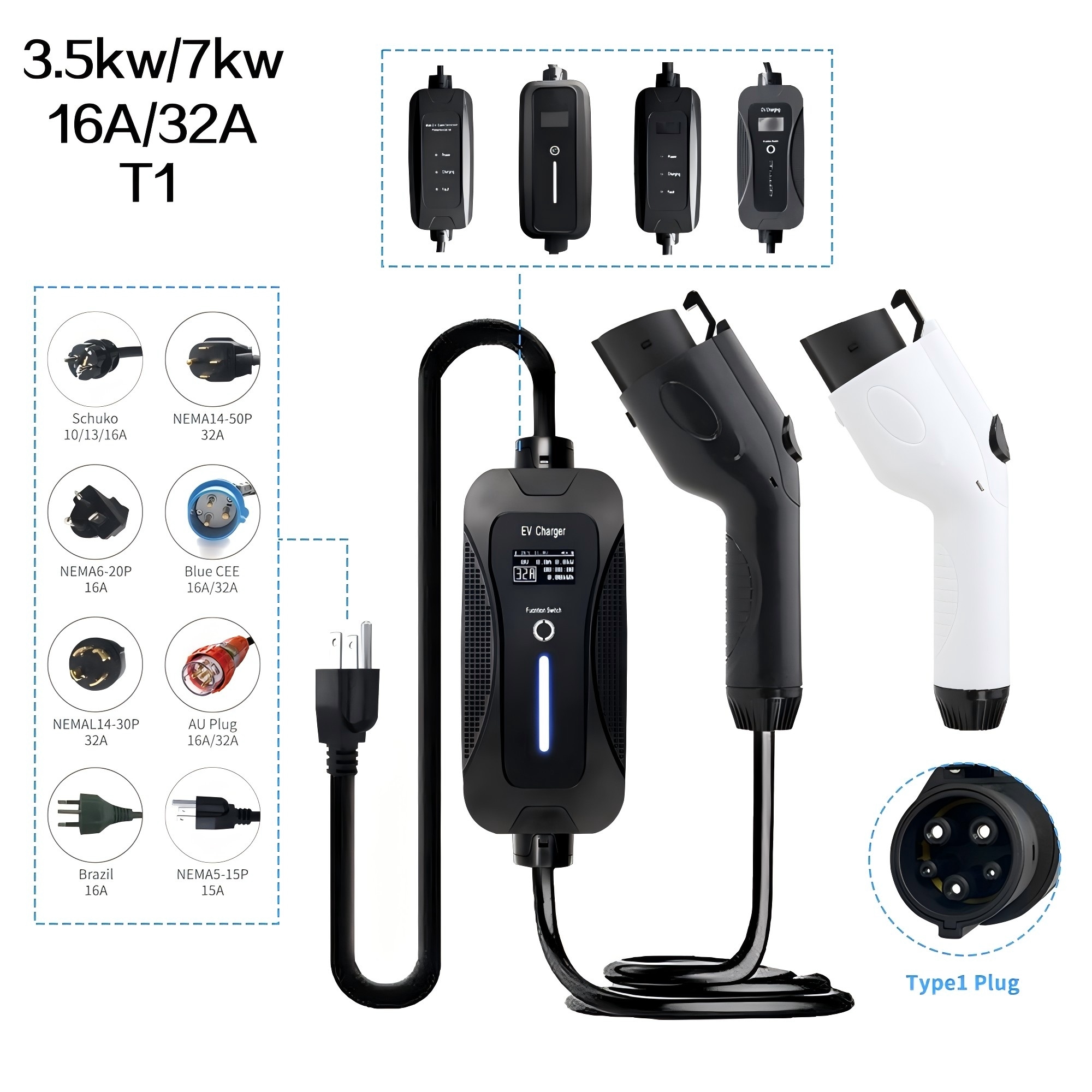 Wholesale Factory Mobile Level2 AC 3.5kw 16A Portable EV Charger New Energy Electric Car Battery Charger Station Manufacturer, Manufacturers