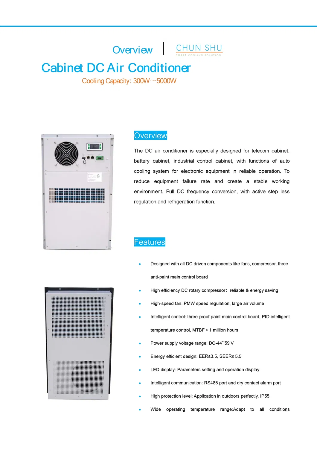 Unidade de Ar Condicionado do Tipo Gabinete Enclosure Elétrico de Ar Condicionado 48VDC Alimentado