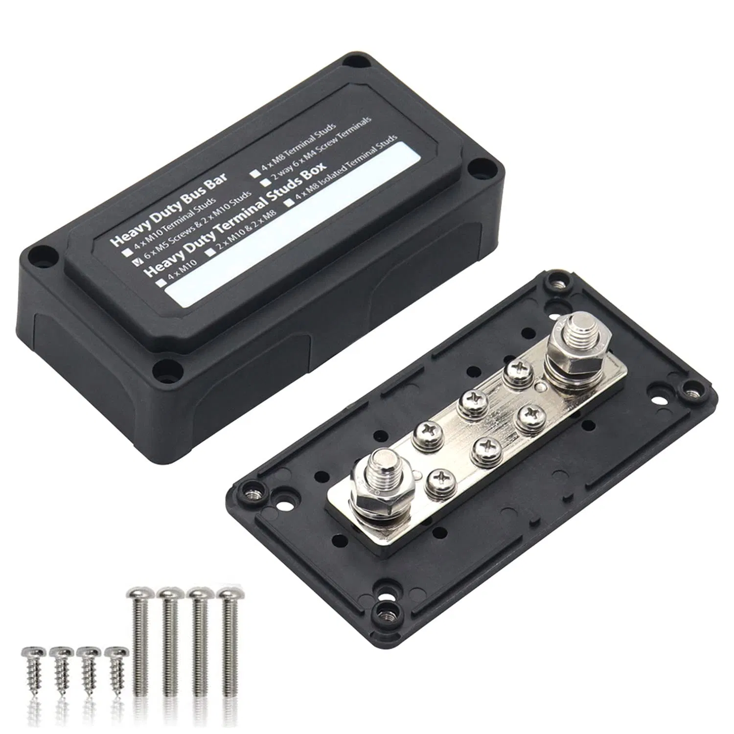 Bloco de Distribuição de Energia Pesado com 3/8in M10*4 Terminais 48V 300A Bloco de Junção de Bateria para Carro RV