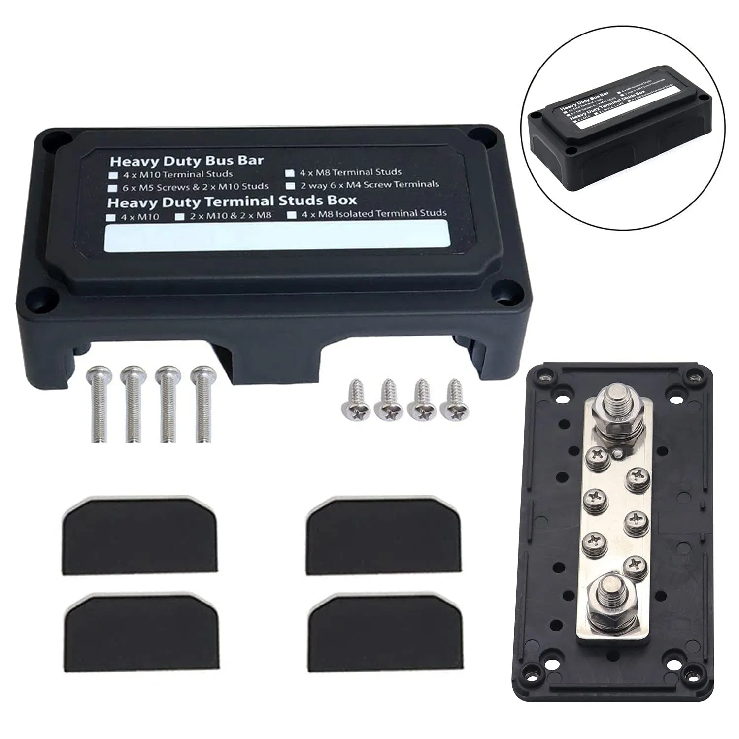 Bloco de Distribuição de Energia Pesado com 3/8in M10*4 Terminais 48V 300A Bloco de Junção de Bateria para Carro RV