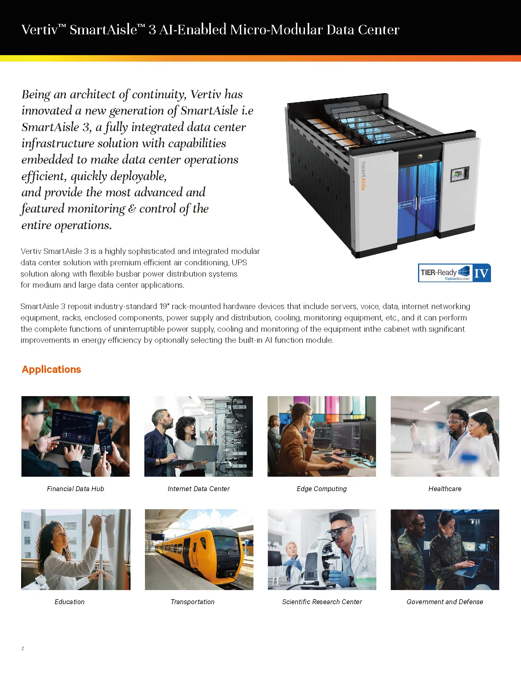 Centro de Dados Modular Micro Ai-Driven Vertiv Smartaisle 3 para Máxima Eficiência e Velocidade de Implantação
