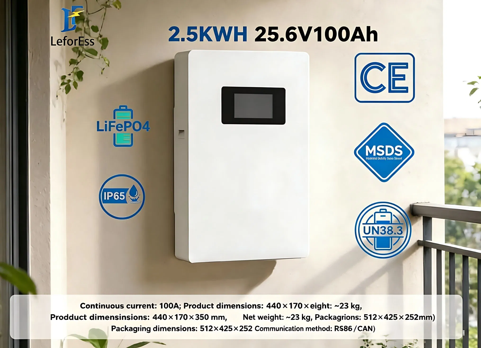 25.6V 100ah 2.5kw 2500W بطارية ليثيوم أيون مثبتة على الحائط بالتوازي LiFePO4 مع نظام إدارة البطارية لتخزين الطاقة الشمسية المنزلية