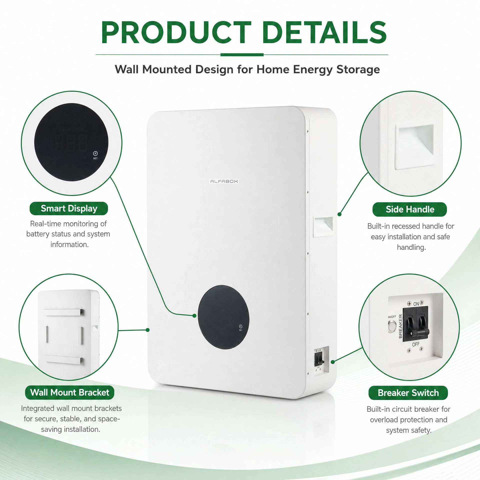 بطارية تخزين الطاقة الشمسية المنزلية المعلقة على الحائط LiFePO4 5kwh 8kwh 10kwh