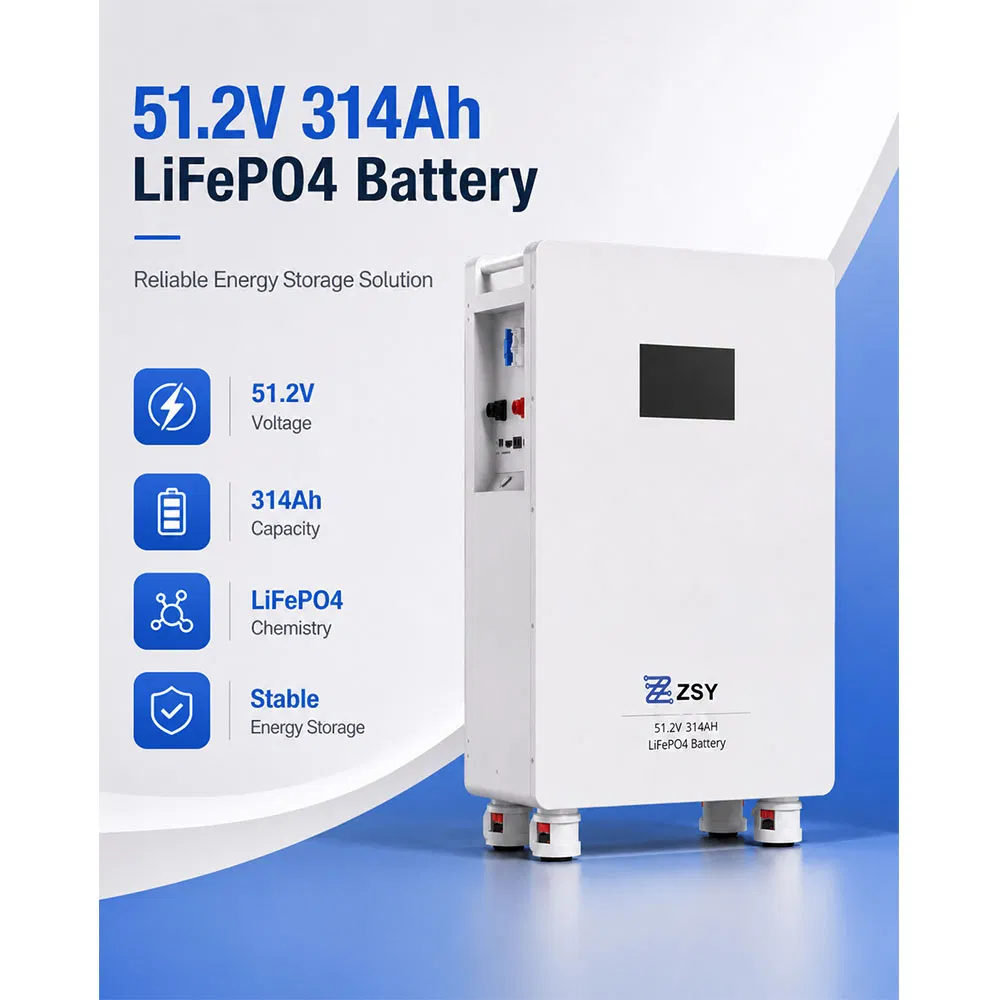 بطارية ليثيوم قابلة للتحريك 51.2V 314ah للطاقة الاحتياطية المنزلية في حالات الطوارئ