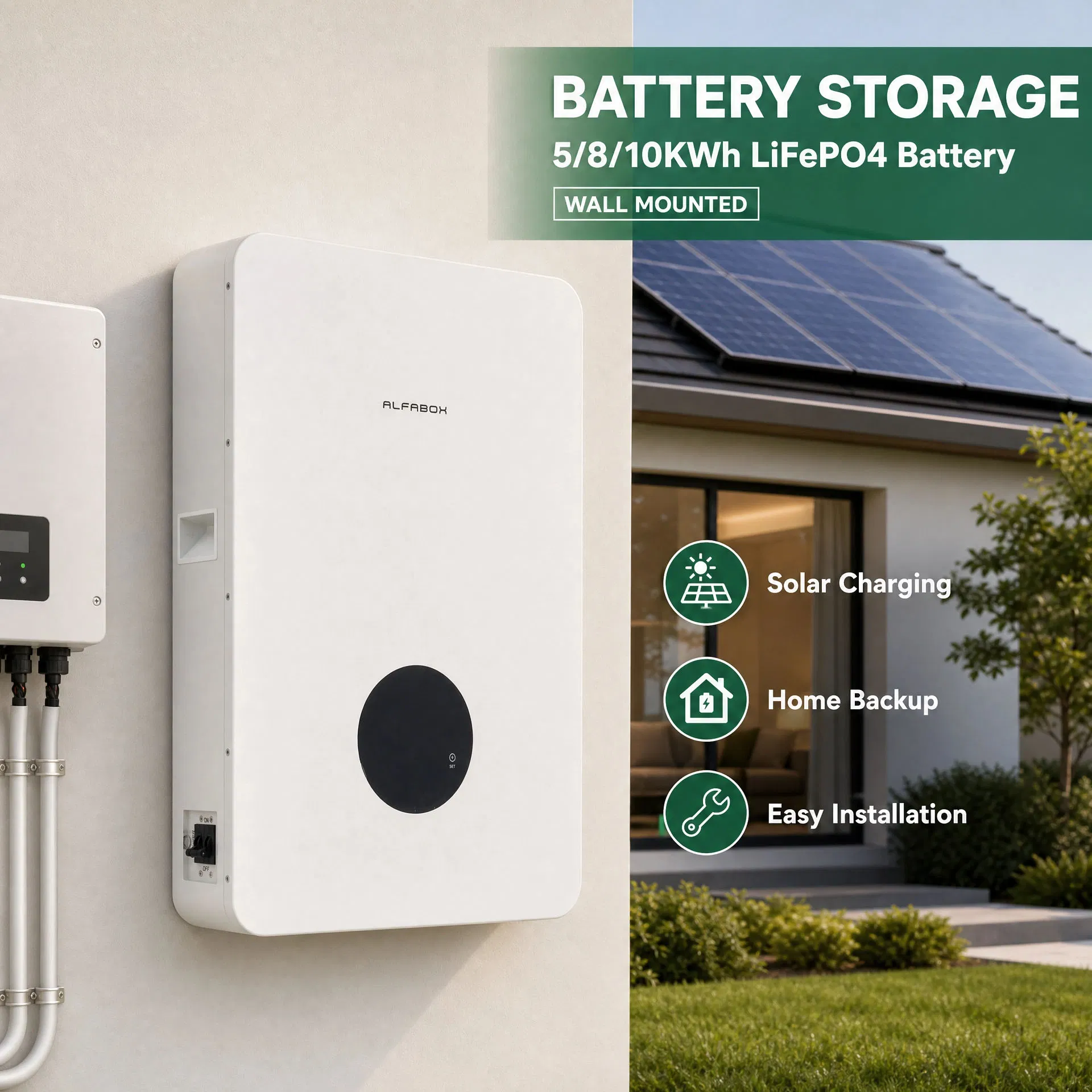 بطارية تخزين الطاقة الشمسية المنزلية المعلقة على الحائط LiFePO4 5kwh 8kwh 10kwh