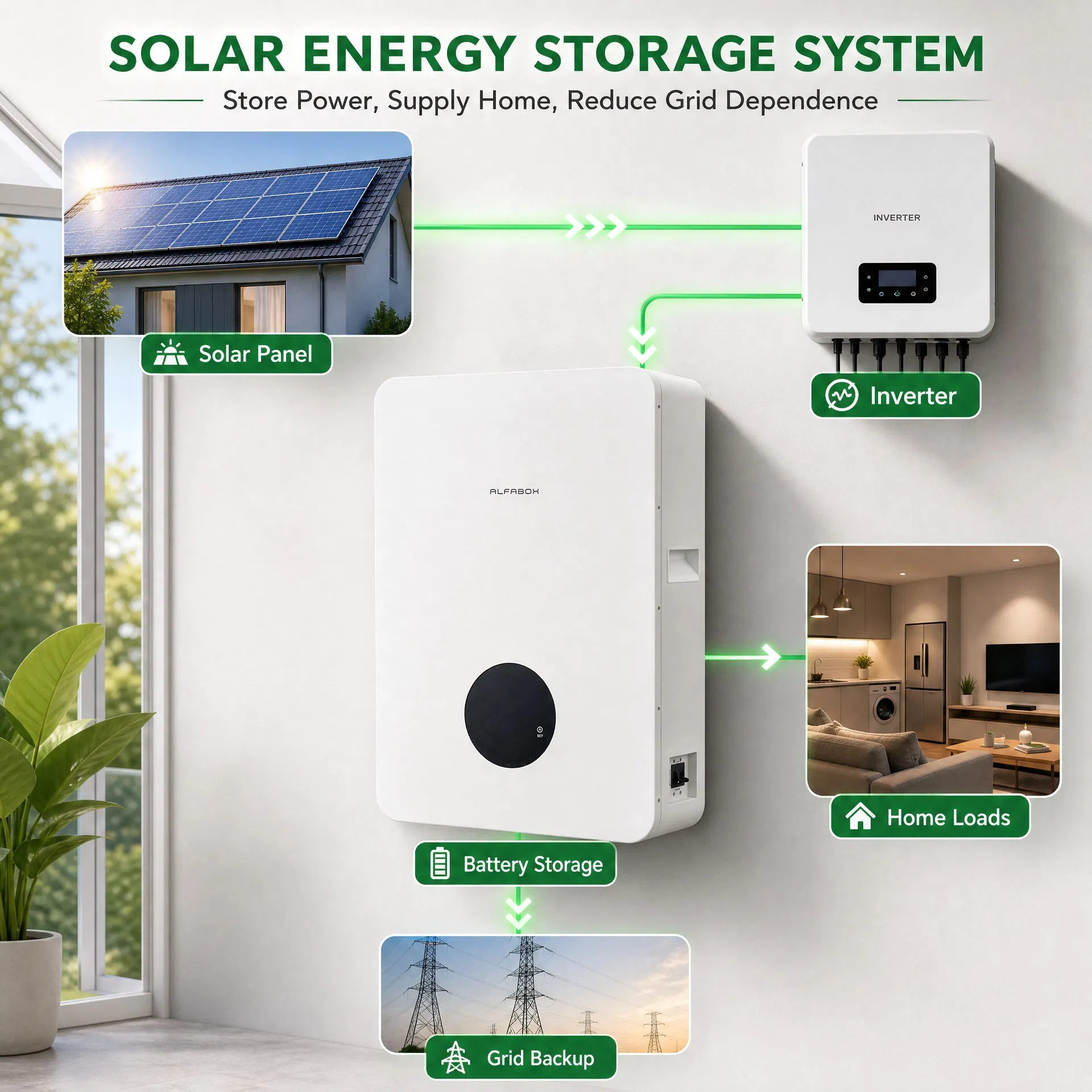 بطارية تخزين الطاقة الشمسية المنزلية المعلقة على الحائط LiFePO4 5kwh 8kwh 10kwh