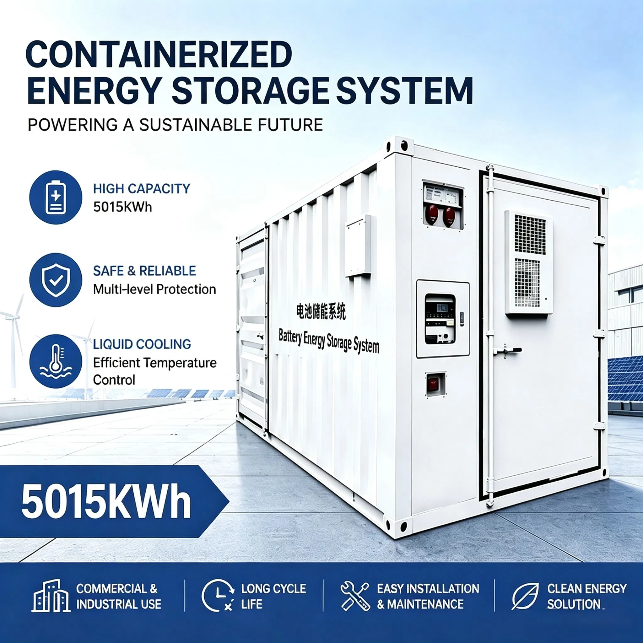 5mwh حاوية مبردة سائلة LiFePO4 تخزين الطاقة بالبطارية للاستخدام الصناعي والتجاري