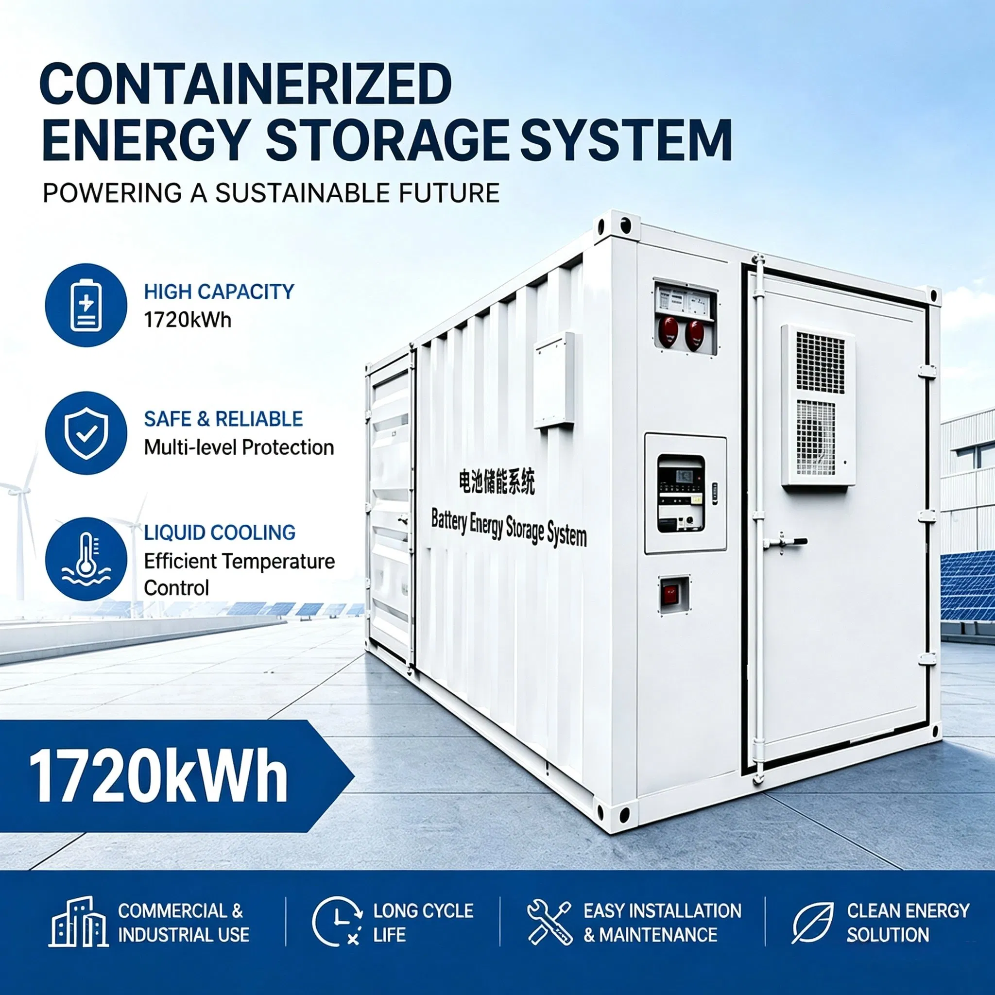 2mwh حاوية مبردة سائلة LiFePO4 تخزين الطاقة بالبطارية للاستخدام الصناعي والتجاري