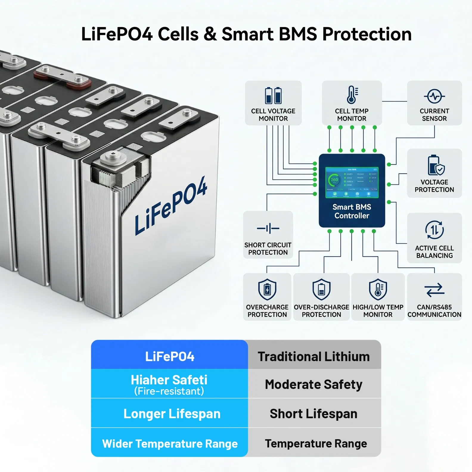 بطارية مثبتة على الحائط 25.6V 200ah 5.12kwh LiFePO4 لتخزين الطاقة الشمسية المنزلية خارج الشبكة مع نظام منفصل وواجهة اتصال