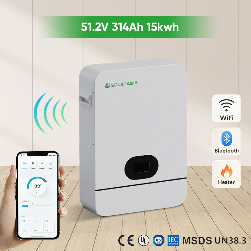 48V 51.2V بطارية شمسية بطارية ليثيوم مثبتة على الحائط LiFePO4 طاقة شمسية 100ah 200ah بطارية تخزين متجددة لأنظمة تخزين الطاقة الشمسية