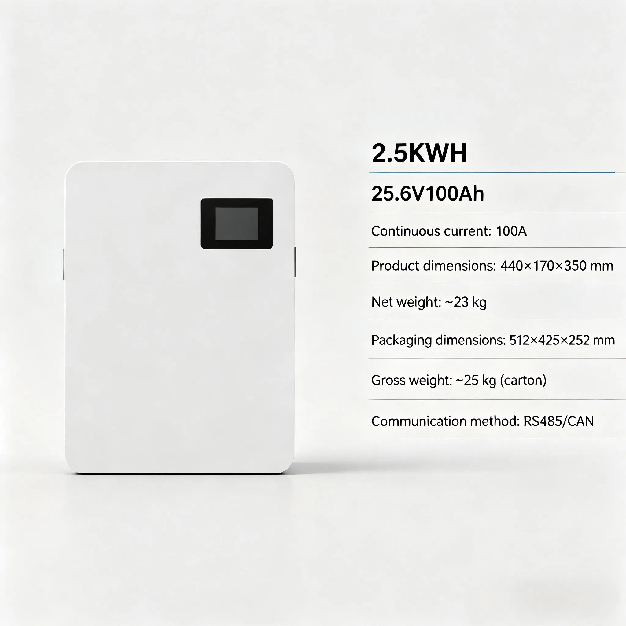 25.6V 100ah 2.5kw 2500W بطارية ليثيوم أيون مثبتة على الحائط بالتوازي LiFePO4 مع نظام إدارة البطارية لتخزين الطاقة الشمسية المنزلية