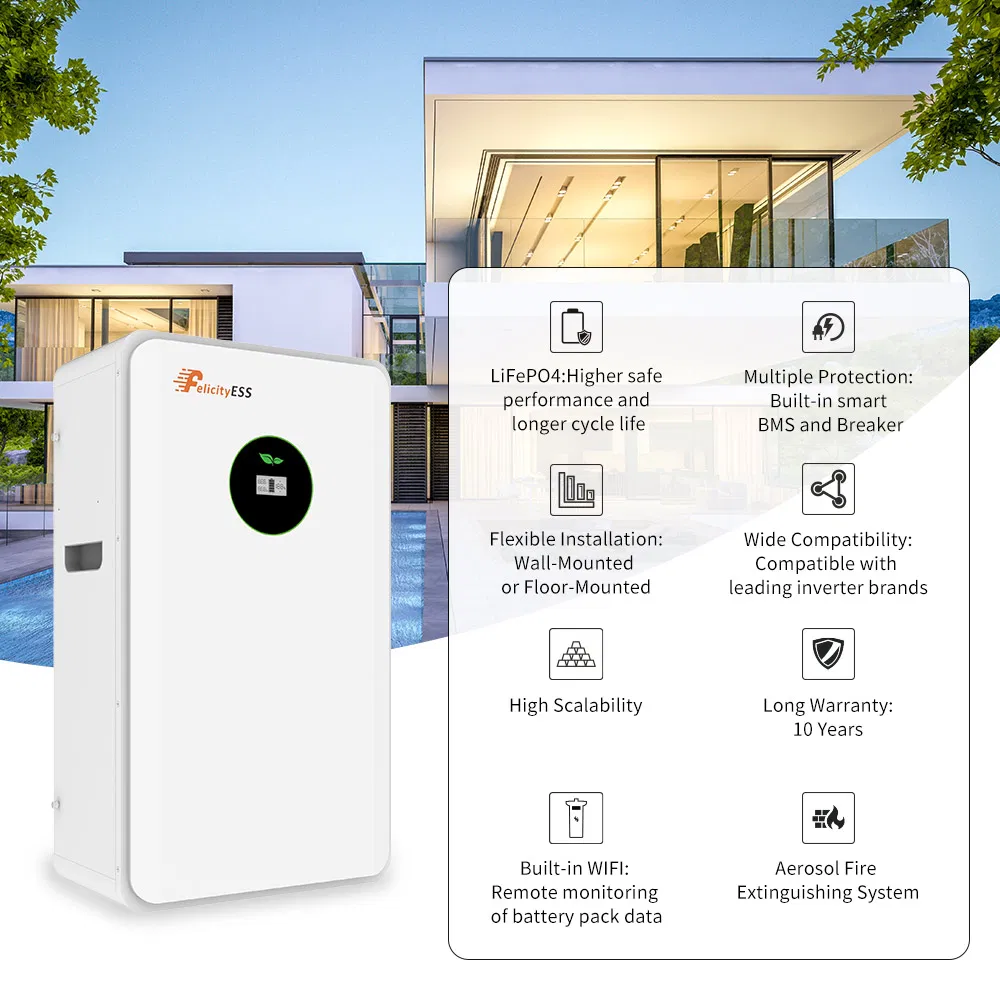 فليسيتييس 48V حزمة بطارية ليثيوم أيون 10kwh 20kwh نظام تخزين الطاقة المنزلية الهجينة عالية الجهد