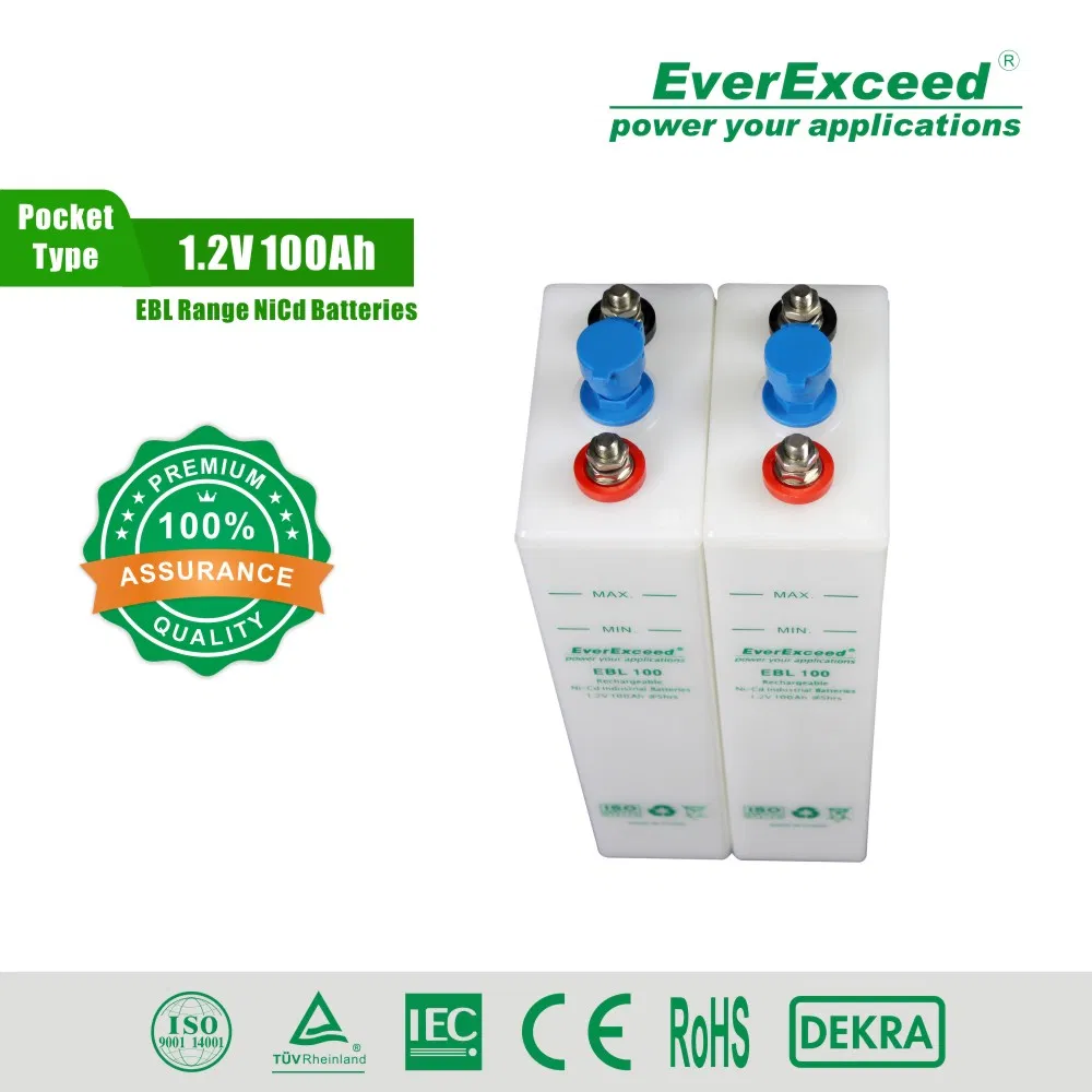1.2V 100ah بطارية نيكل كادميوم بطارية نيكل حديد بطارية صناعية للأنظمة غير المنقطعة بطارية قلوية قابلة للشحن لتخزين الطاقة الشمسية ونظام النسخ الاحتياطي
