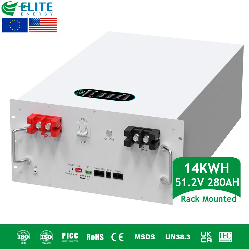 نظام تخزين الطاقة المنزلية من بطارية ليثيوم موديول النخبة 51.2V 280ah قابل للتكديس مثبت على الرف LiFePO4
