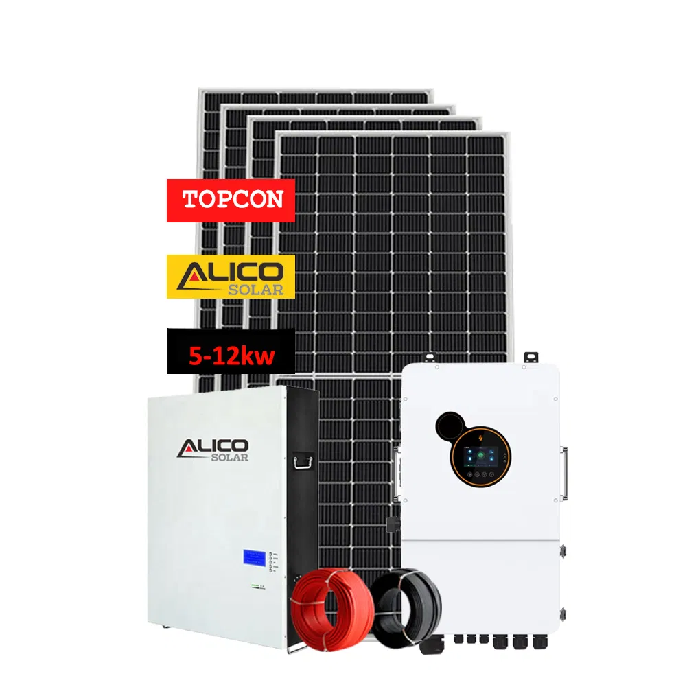 10kw نظام الطاقة الشمسية الهجينة على الشبكة 10kVA مع وحدة لوحة الطاقة الشمسية LiFePO4 تخزين الطاقة ببطارية ليثيوم أيون العاكس الشبكي للطاقة الشمسية
