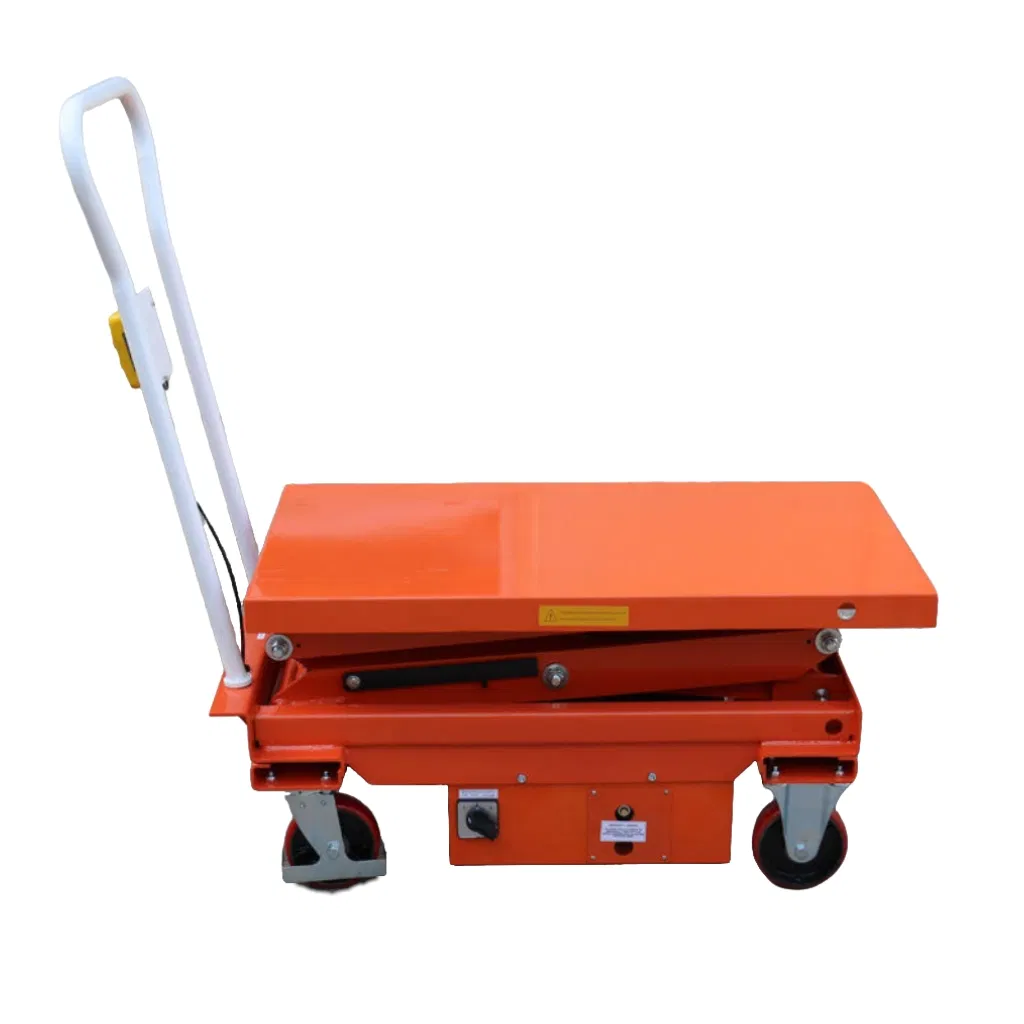 New Electric Scissor Type Mobile Hand Push Steel Platform Cart Lifting Table Mold Handling Cart with Lift Table and Lower Function