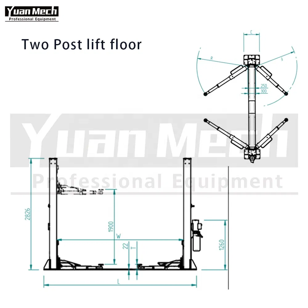 Portable MID Rise Hydraulic 2 Post Lift Floor Connection Car Lift