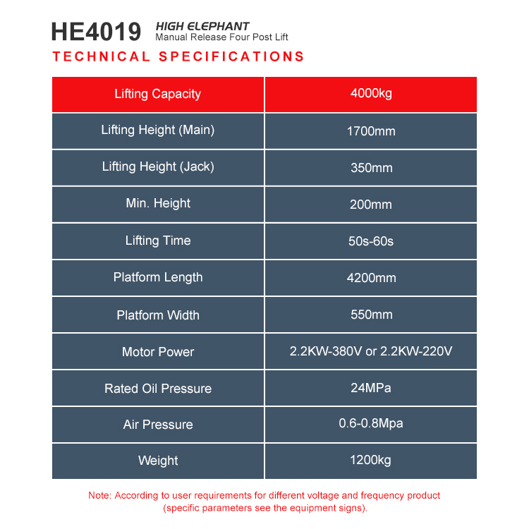 Pneumatic Release Four Post Lift/Car Lift/Hydraulic Car Lifter Price/4 Post Car Lift