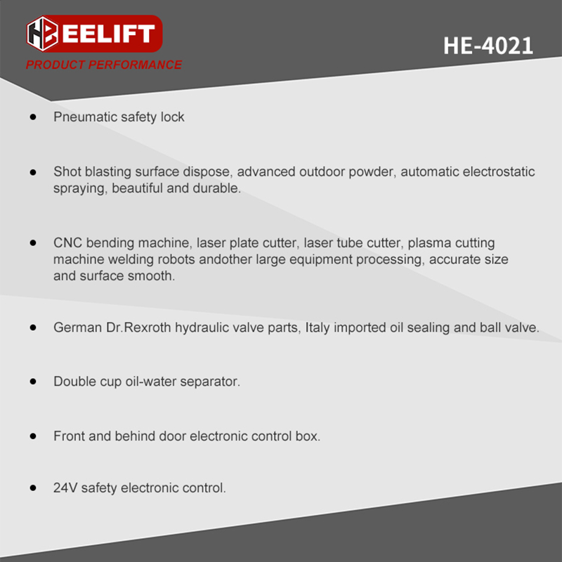 Pneumatic Safety Lock Hydraulic Car Lift with 1850mm Lifting Height