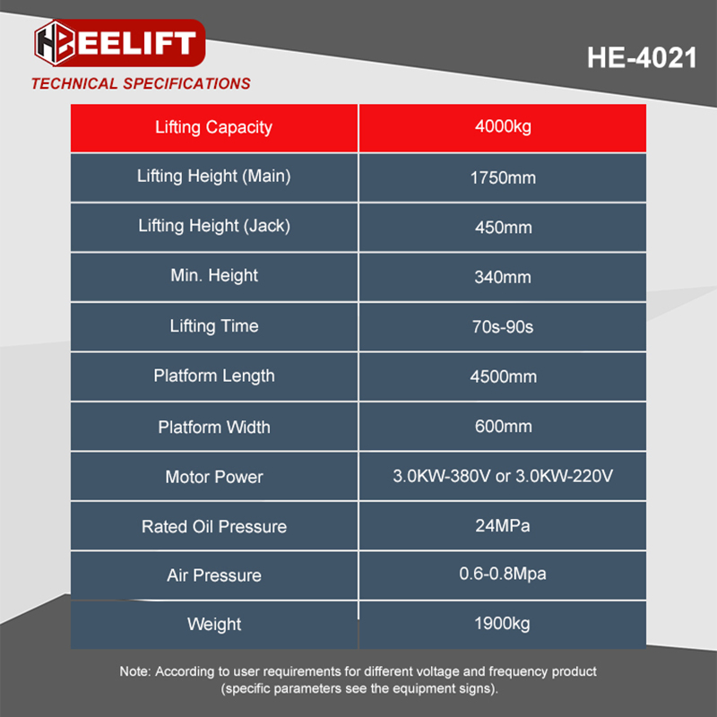 Pneumatic Safety Lock Hydraulic Car Lift with 1850mm Lifting Height