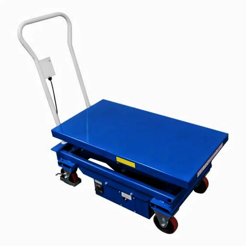 New Electric Scissor Type Mobile Hand Push Steel Platform Cart Lifting Table Mold Handling Cart with Lift Table and Lower Function