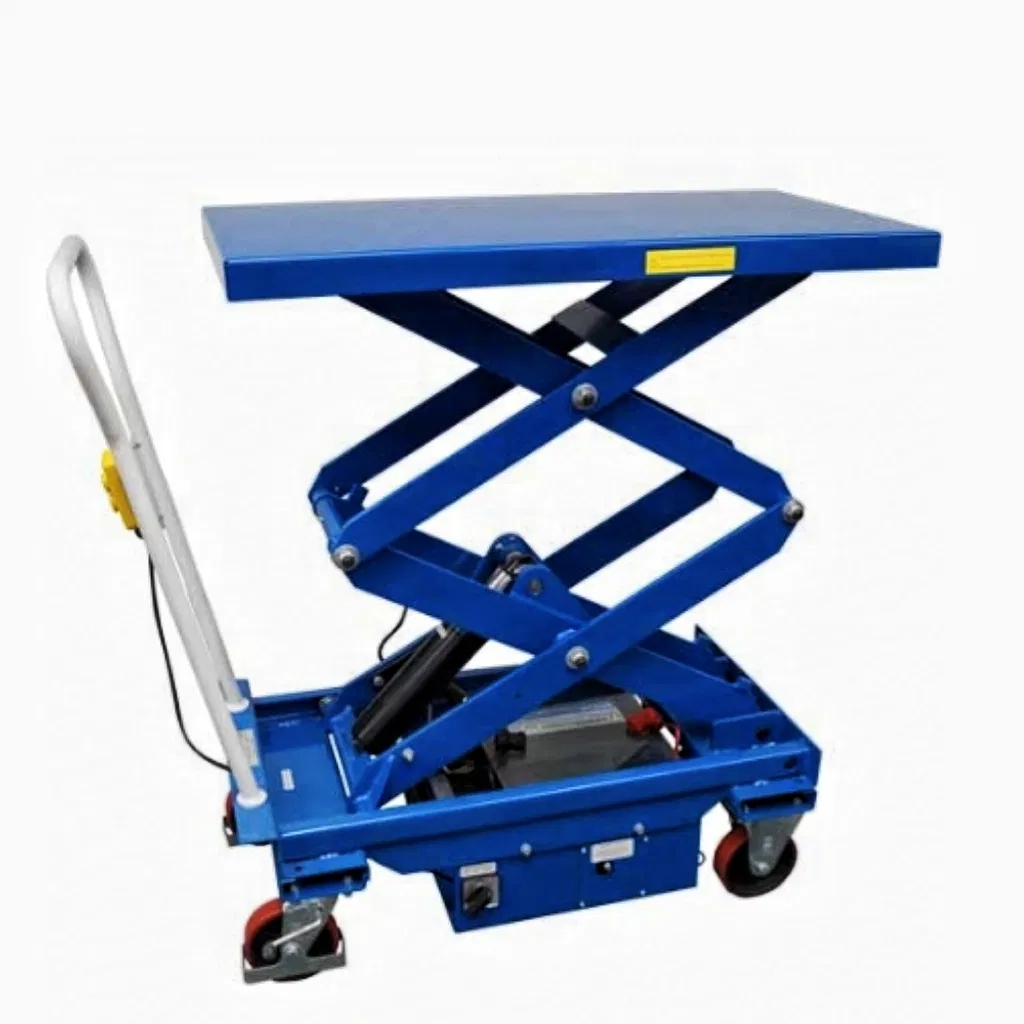 New Electric Scissor Type Mobile Hand Push Steel Platform Cart Lifting Table Mold Handling Cart with Lift Table and Lower Function