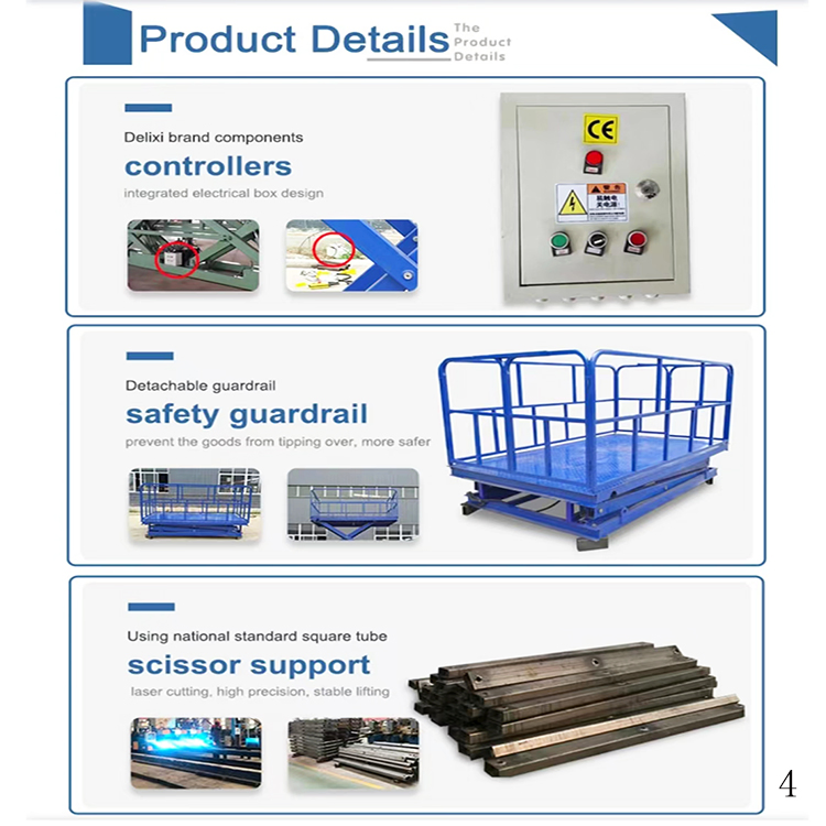2ton Heavy Stationary Fixed Hydraulic Electric Scissor Lifting Table Transport Lift Platform with Guardrail