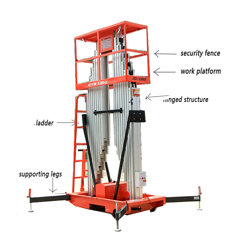 2 Man Scissor Lift Aluminum Alloy Double Column Lifting Platform with 6m 8m 10m 12m 14m
