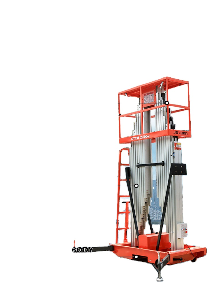 2 Man Scissor Lift Aluminum Alloy Double Column Lifting Platform with 6m 8m 10m 12m 14m