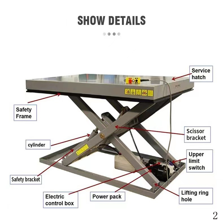 2ton Heavy Stationary Fixed Hydraulic Electric Scissor Lifting Table Transport Lift Platform with Guardrail