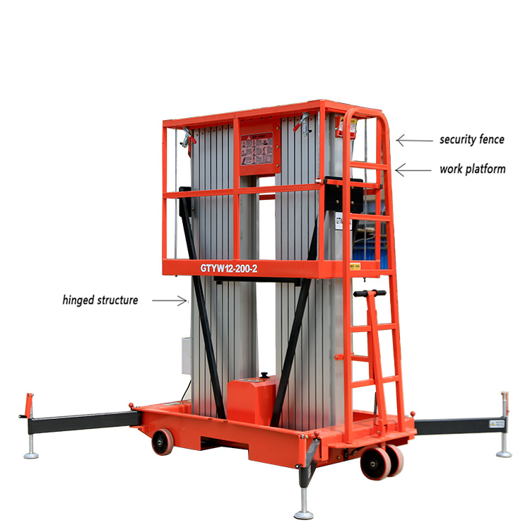 2 Man Scissor Lift Aluminum Alloy Double Column Lifting Platform with 6m 8m 10m 12m 14m