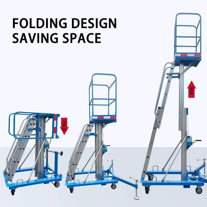 Portable 4600mm Aluminum Mast Aerial Work Table/Manual Lifting Platform/Vertical Aerial Man Lift Platform