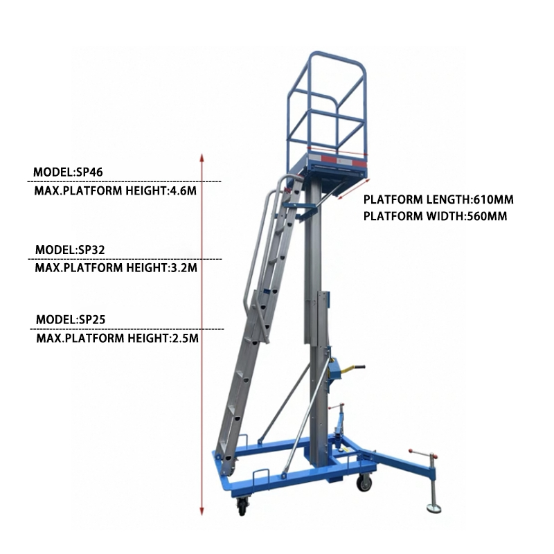 Portable 4600mm Aluminum Mast Aerial Work Table/Manual Lifting Platform/Vertical Aerial Man Lift Platform